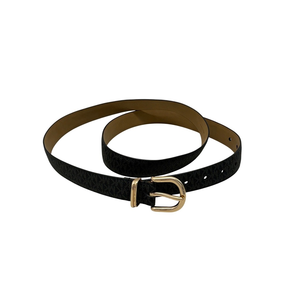 Michael Kors Black Signature Monogram Belt Gold Buckle XXL